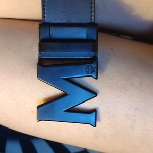 MCM Reversible Leather Belt, Navy Blue & Red with Logo